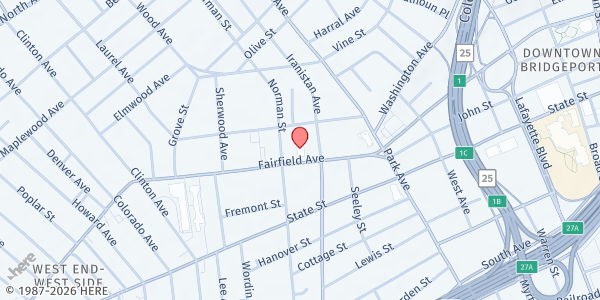 Map showing BRIDGEPORT - Park City Initiative @Klein Memorial at 910 Fairfield Ave, Bridgeport, CT