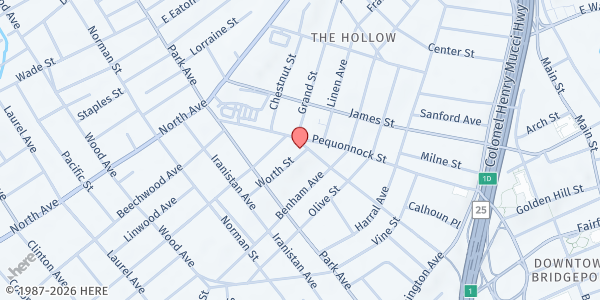 Map showing Park City Initiative Corp. at 4 Worth St, Bridgeport, CT