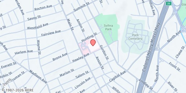 Map showing St. Vincent's Hospital - Valet Parking Area at 2800 Main St., Bridgeport, CT