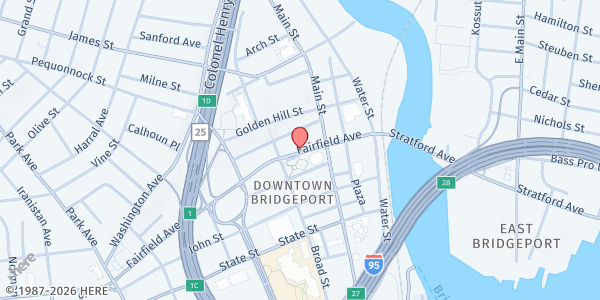 Map showing The Council Of Churches Of Greater Bridgeport Inc. - Food Distribution Center at 180 Fairfield Ave #2, Bridgeport, CT