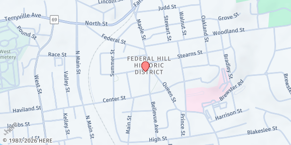 Map showing First Congregational Church - Bristol at 31 Maple Street, Bristol, CT