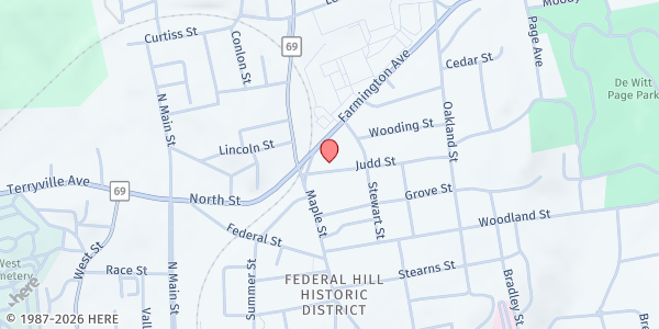 Map showing Meals For The Needy - Food Distribution Center at 27 Judd St, Bristol, CT