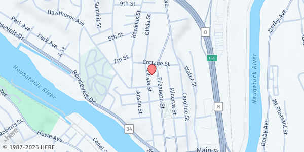 Map showing DERBY - Our Lady Queen of the Apostles Parish at 212 Elizabeth St, Derby, CT