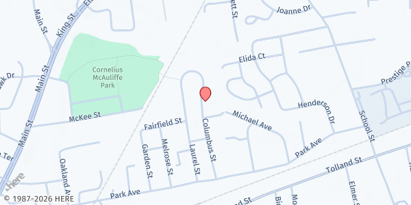 Map showing SS Veterans Terrace - Rear Parking Lot at 57 Columbus Circle, East Hartford, CT
