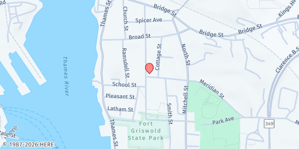 Map showing Groton Congregational Church at 162 Monument St, Groton, CT