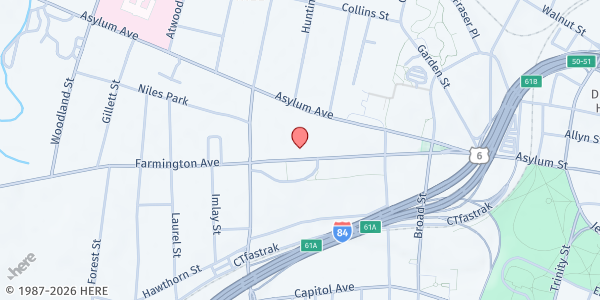 Map showing Cathedral of St. Joseph at 809 Asylum Ave., Hartford, CT