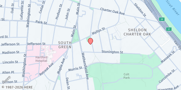 Map showing Catholic Charities Hartford at 35 Groton St, Hartford, CT