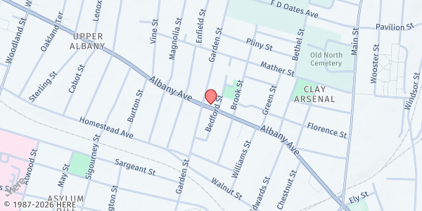 Map showing Community Health Services - Food Distribution Center at 500 Albany Ave, Hartford, CT