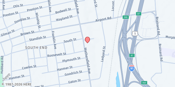 Map showing Grace Worship Center Church at 750 Wethersfield Ave, Hartford, CT