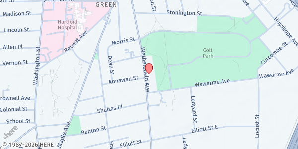 Map showing Hartford Food System Inc at 190 Wethersfield Ave, Hartford, CT