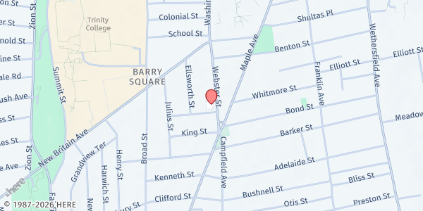 Map showing St. Augustine Church: Webster Theater at 31 Webster St, Hartford, CT