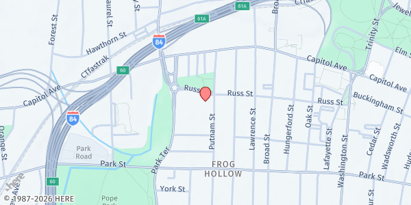 Map showing VFC-Burns Family Resource Center - Food Distribution Center at 195 Putnam St, Hartford, CT