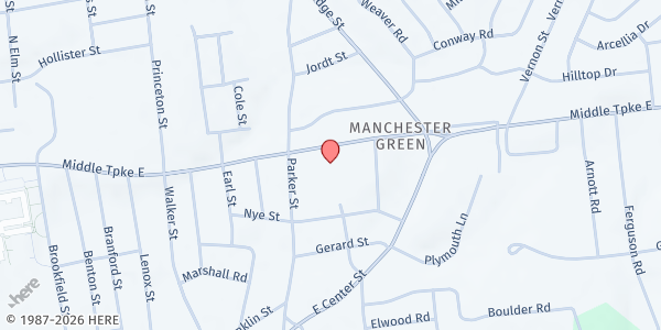 Map showing MANCHESTER - Beth Shalom B'nai Israel at 400 Middle Turnpike E, Manchester, CT