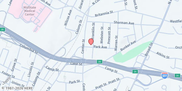 Map showing MERIDEN - Mount Hebron at 84 Franklin St, Meriden, CT