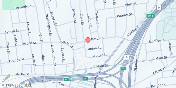 Map showing St. Ann Church at 101 North St, New Britain, CT