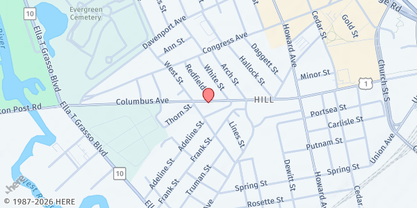 Map showing Cornell Scott Hill Health Center at 428 Columbus Ave, New Haven, CT