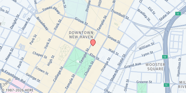 Map showing Downtown Evening Soup Kitchen Inc. at 311 Temple St, New Haven, CT