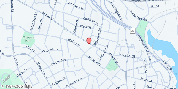 Map showing Alliance For Living Inc at 154 Broad St, New London, CT