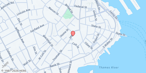 Map showing Covenant Shelter of New London Inc at 42 Jay St, New London, CT