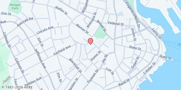 Map showing Shiloh New London Church at 1 Garvin St, New London, CT