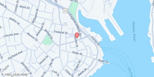 Map showing The Salvation Army of New London Connecticut at 11 Governor Winthrop Blvd, New London, CT
