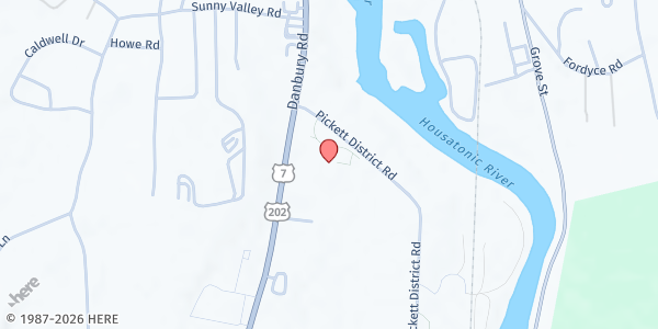 Map showing Camella's Cupboard Food Pantry at 2 Pickett District Rd, New Milford, CT