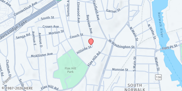 Map showing Macedonia Church @ Ben Franklin at 61 Bayview Ave, Norwalk, CT