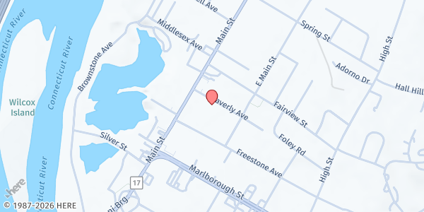 Map showing Portland Senior Center at 7 Waverly Ave, Portland, CT