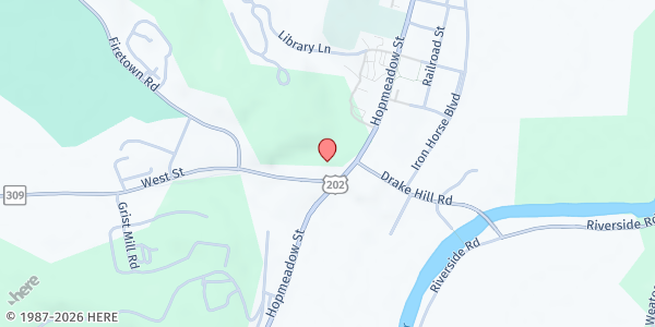 Map showing First Church of Christ at 689 Hopmeadow St, Simsbury, CT