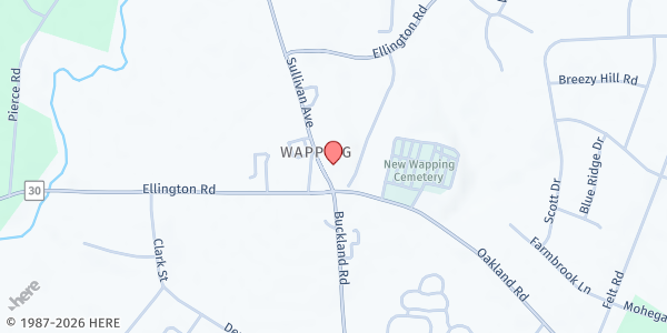 Map showing SOUTH WINDSOR - Wapping Community Church at 1790 Ellington Rd, South Windsor, CT