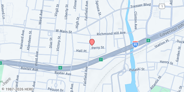 Map showing Bethel AME at 150 Fairfield Ave, Stamford, CT