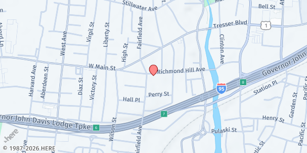 Map showing Wilson Memorial Church of God In Christ at 164 Richmond Hill Ave, Stamford, CT