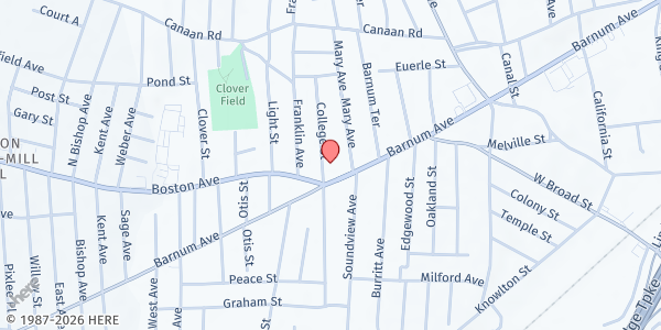 Map showing Holy Name of Jesus Church at 1950 Barnum Ave, Stratford, CT