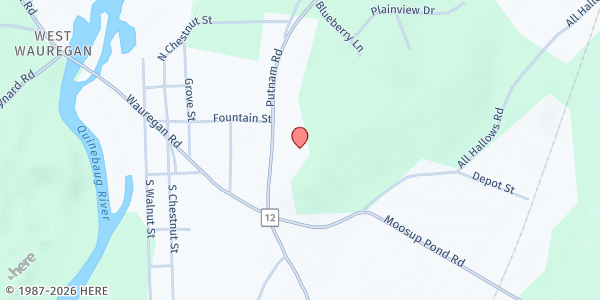 Map showing PLAINFIELD - Central Assembly of God at 350 Putnam Rd, Wauregan, CT