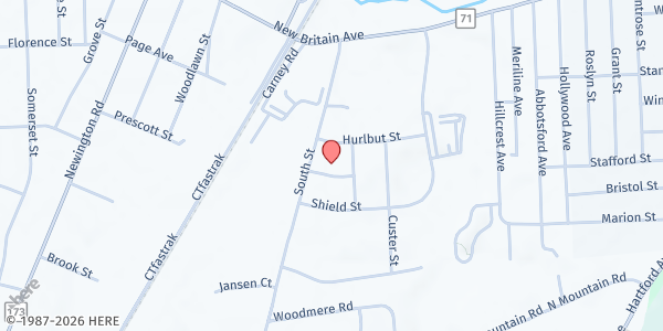 Map showing Bethel Christian Church at 106 South Street, West Hartford, CT