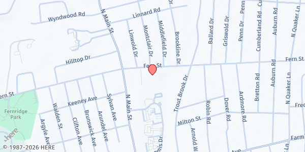 Map showing WEST HARTFORD - The Universalist Church at 433 Fern St, West Hartford, CT