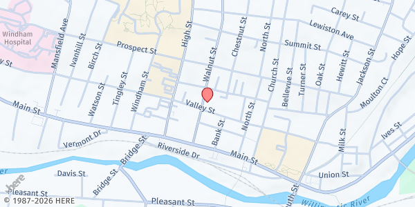 Map showing WILLIMANTIC - First Congregational Church at 199 Valley St, Willimantic, CT