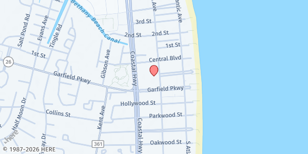 Map showing Bethany Beach Christian Church at 7 N Pennsylvania Ave, Bethany Beach, DE