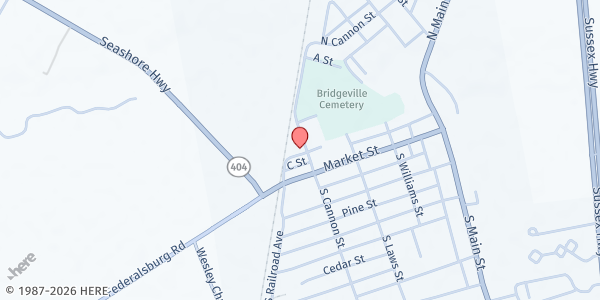 Map showing Bridgeville State Service Center at 400 Mill St., Bridgeville, DE