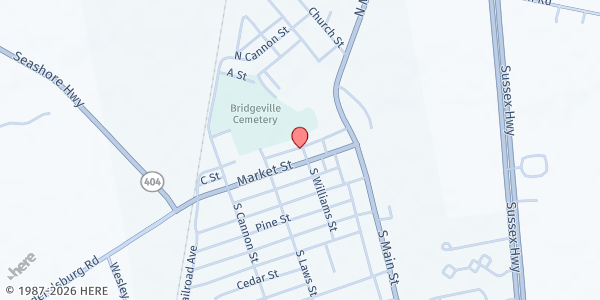 Map showing St Mary's Episcopal Church at 2 Williams St, Bridgeville, DE