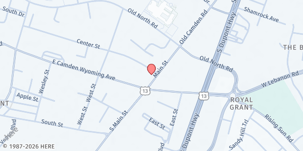 Map showing Whatcoat United Methodist Church at 16 Rd 4, Camden, DE
