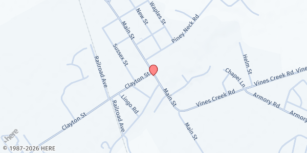 Map showing Bethel United Methodist Church at 107 Clayton St, Dagsboro, DE