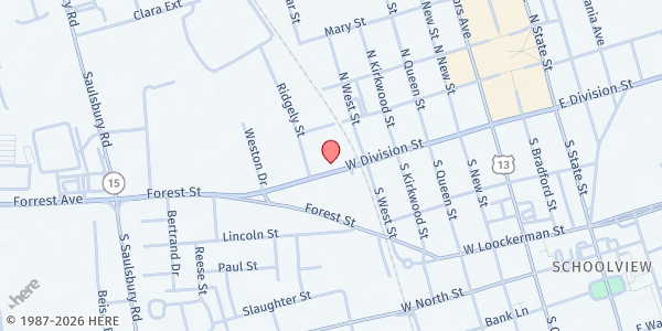 Map showing BCCS Hopes & Dreams Peer Support & Resource Center at 621 W. Division St., Dover, DE