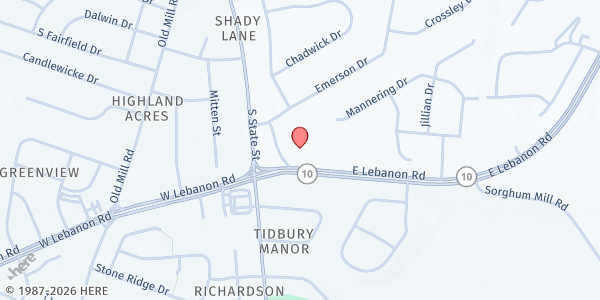 Map showing Calvary Church at 1141 E. Lebanon Rd., Dover, DE