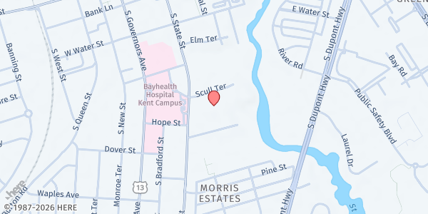 Map showing Church of the Holy Cross at 631 S. State St., Dover, DE