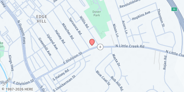 Map showing Code Purple Kent County - Dover at 1207 E. Division St., Dover, DE