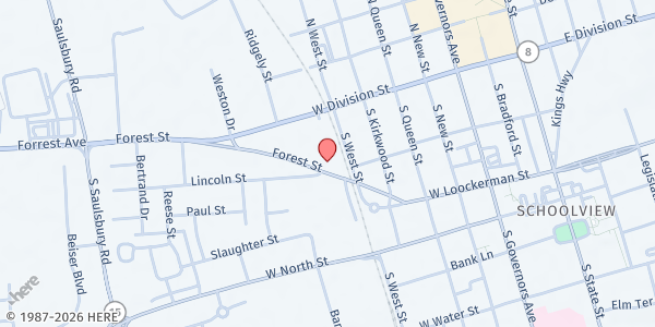 Map showing The Salvation Army - Dover at 611 Forest St., Dover, DE