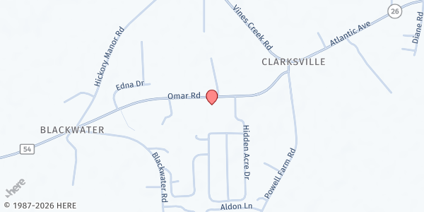 Map showing Bethel Community Church at 34190 Omar Rd., Frankford, DE