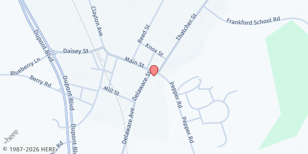 Map showing Frankford Presbyterian Church at GQ89+CG, Frankford, DE