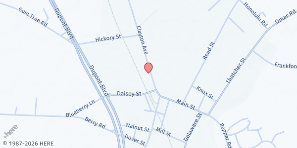 Map showing Frankford United Methodist Church at 12 Clayton Ave, Frankford, DE